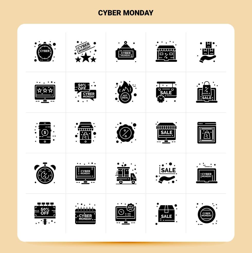 Solid 25 Cyber Monday Icon set Vector Glyph Style Design Black Icons Set Web and Mobile Business ideas design Vector Illustration