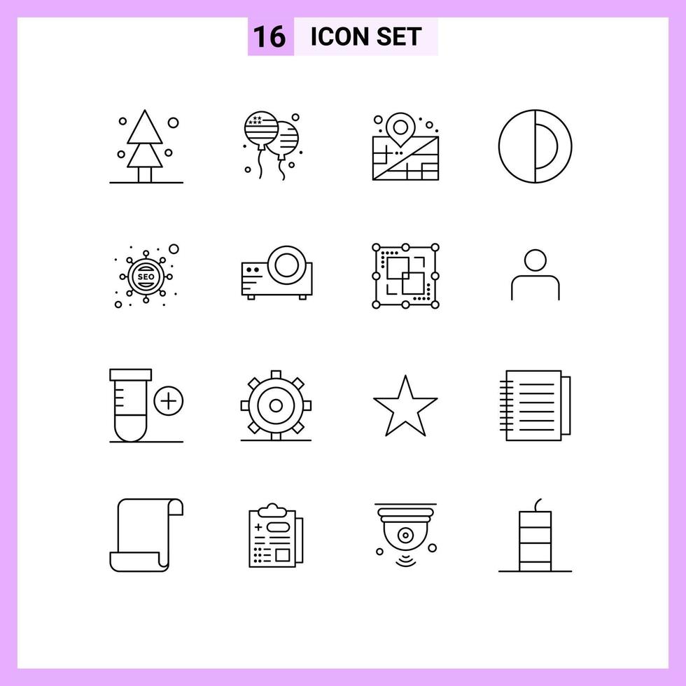 Universal Icon Symbols Group of 16 Modern Outlines of seo marketing location sun space Editable Vector Design Elements