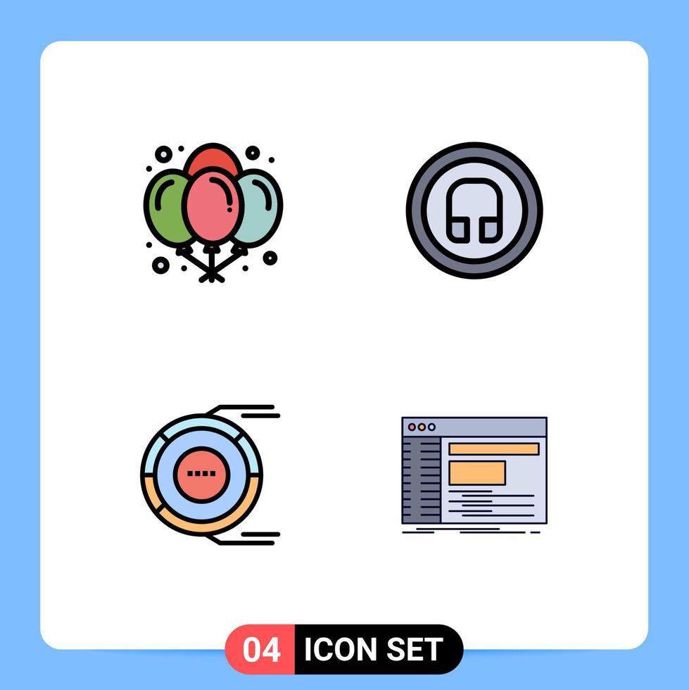 4 Thematic Vector Filledline Flat Colors and Editable Symbols of balloons analysis night basic estimation Editable Vector Design Elements