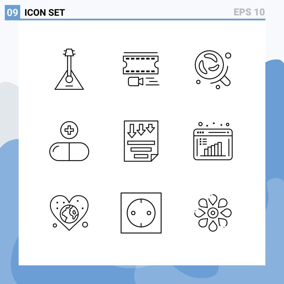 9 Thematic Vector Outlines and Editable Symbols of data pills filmstrip medical science Editable Vector Design Elements