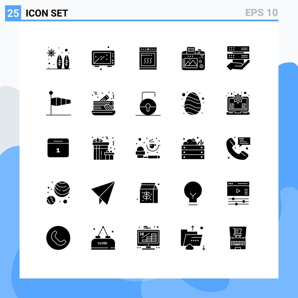 grupo de 25 signos y símbolos de glifos sólidos para pasatiempos de datos imagen del horno elementos de diseño de vectores editables para cocinar