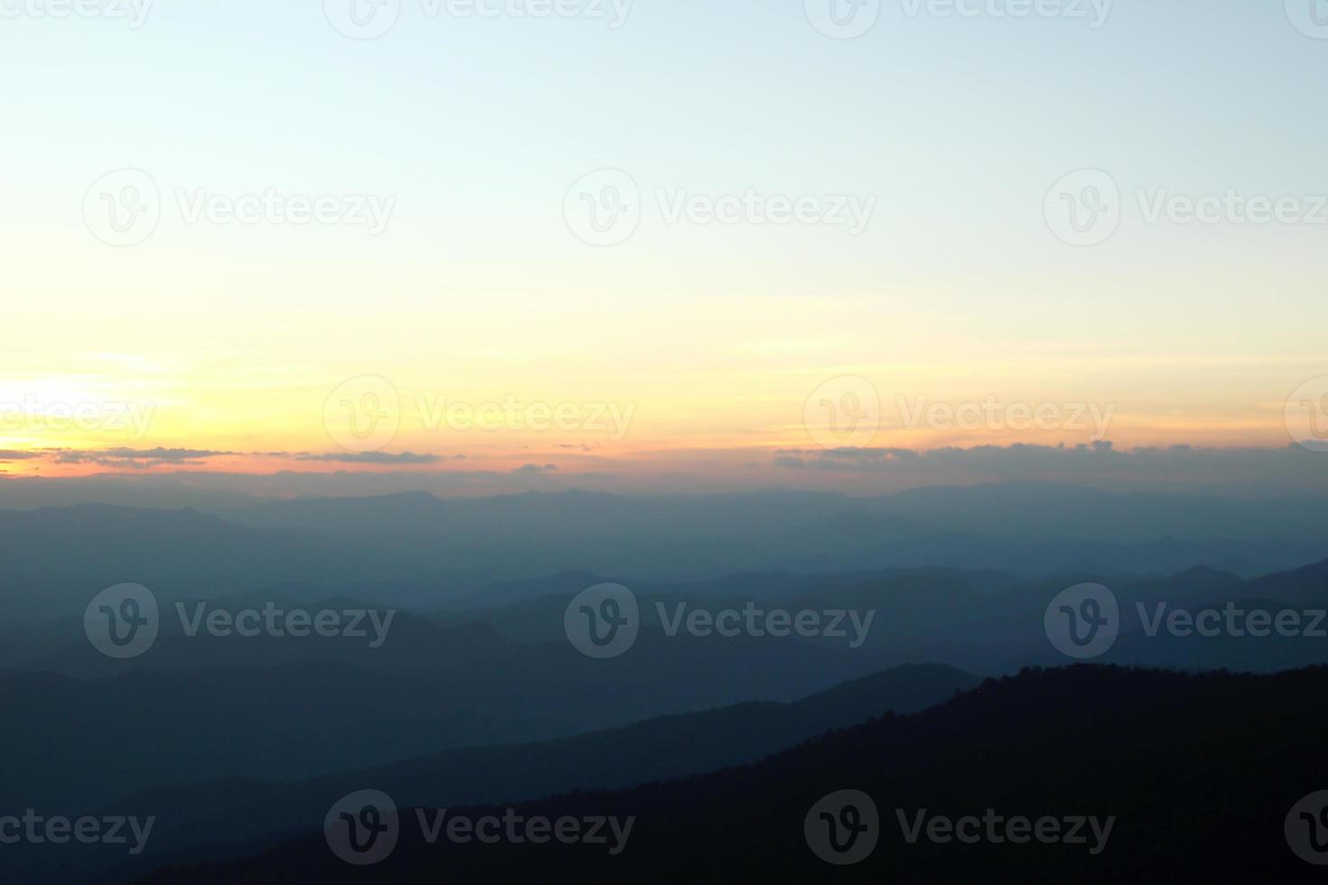 Aerial view from the top of mountain on the sunset. Doi Suthep, Chiang Mai province, Thailand. photo