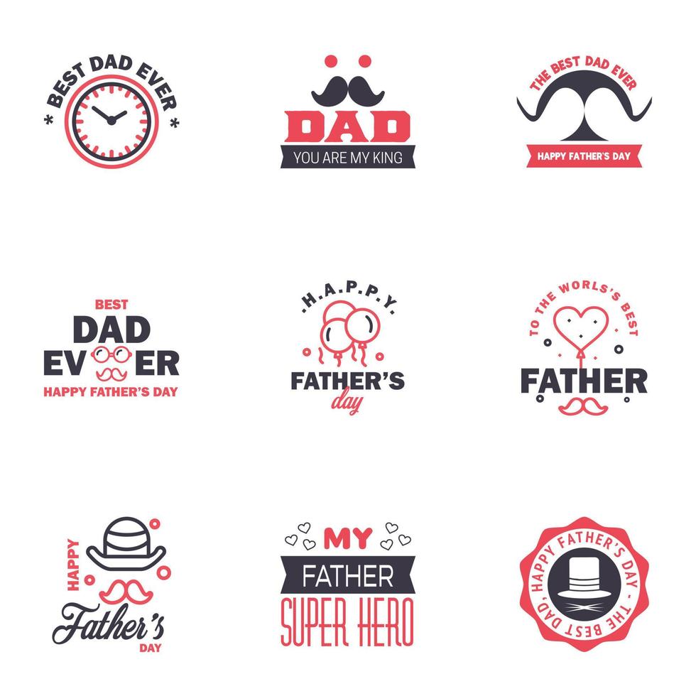 Happy fathers day greeting cards set 9 Black and Pink Vector typography lettering Usable for banners print You are the best dad text design Editable Vector Design Elements