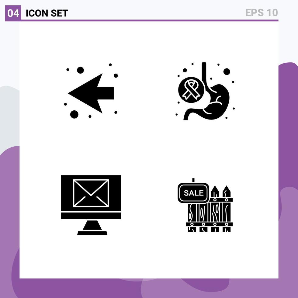 Set of 4 Modern UI Icons Symbols Signs for arrow email cancer stomach fence Editable Vector Design Elements