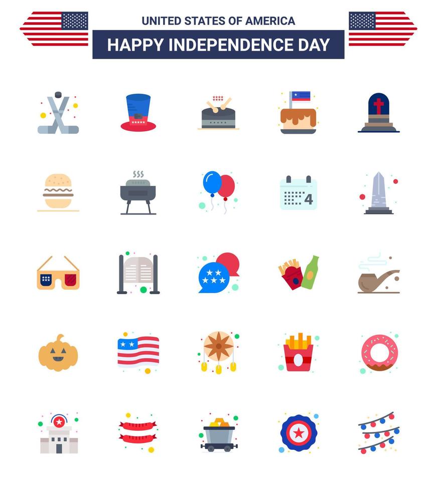 Pack of 25 creative USA Independence Day related Flats of usa independence usa cake parade Editable USA Day Vector Design Elements