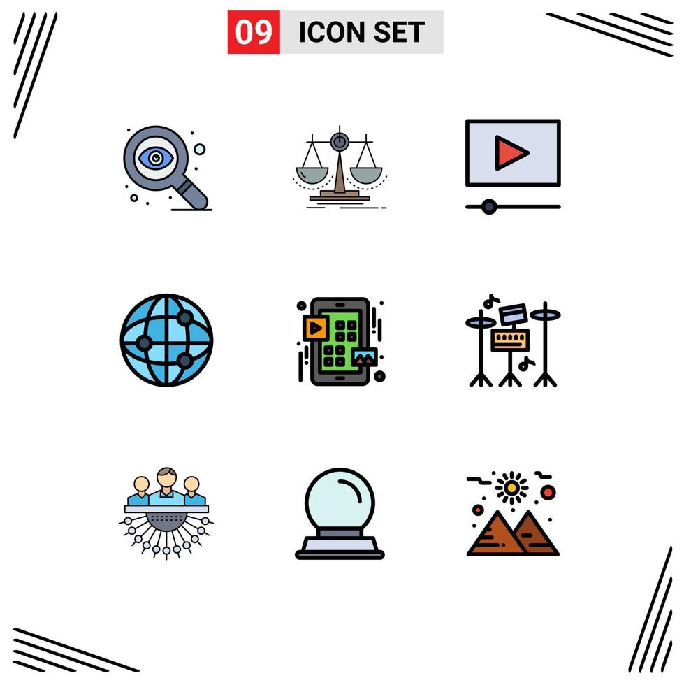 9 iconos creativos signos y símbolos modernos del menú de reproducción rejilla de cine globo elementos de diseño vectorial editables vector