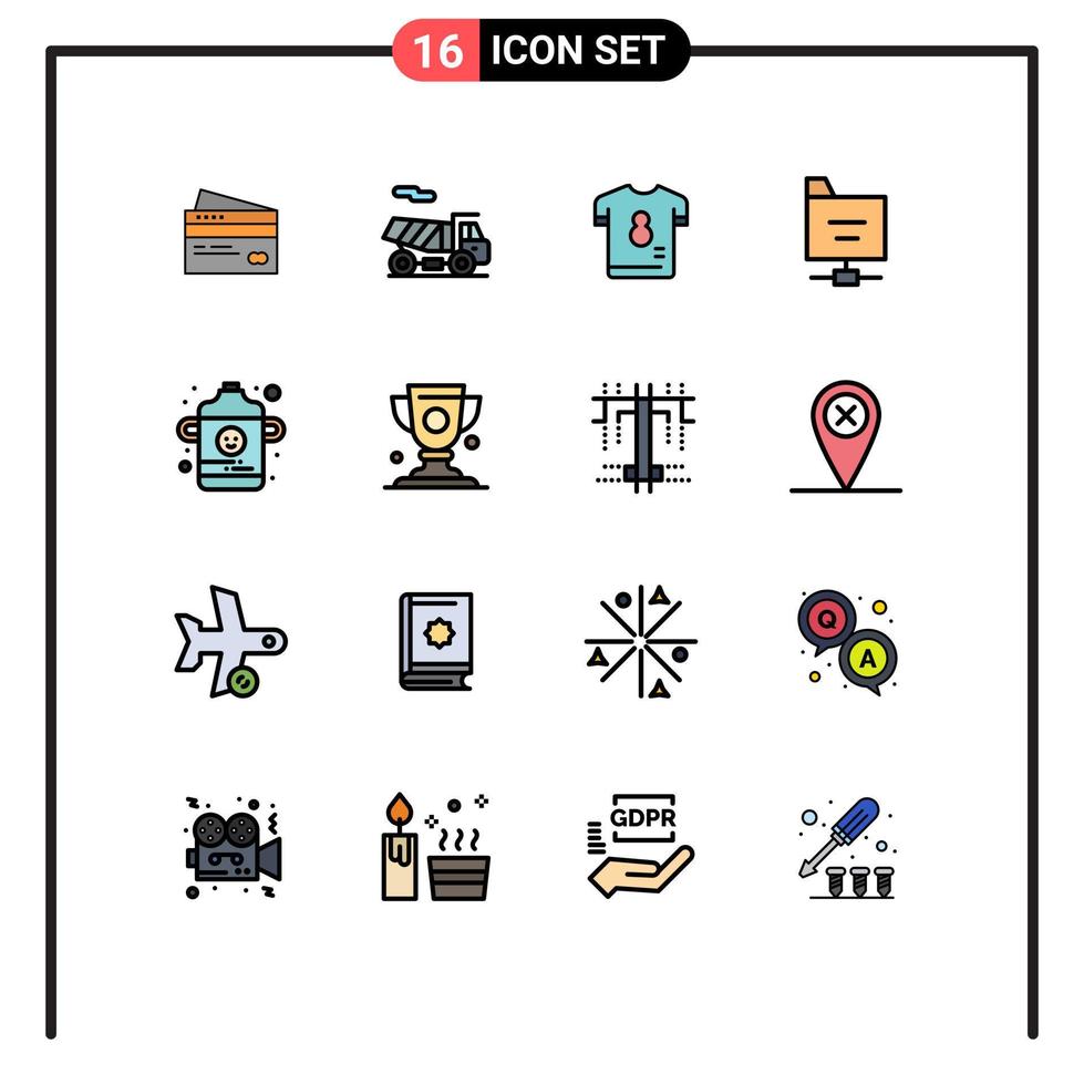 16 User Interface Flat Color Filled Line Pack of modern Signs and Symbols of folder soccer bike shirt kit Editable Creative Vector Design Elements