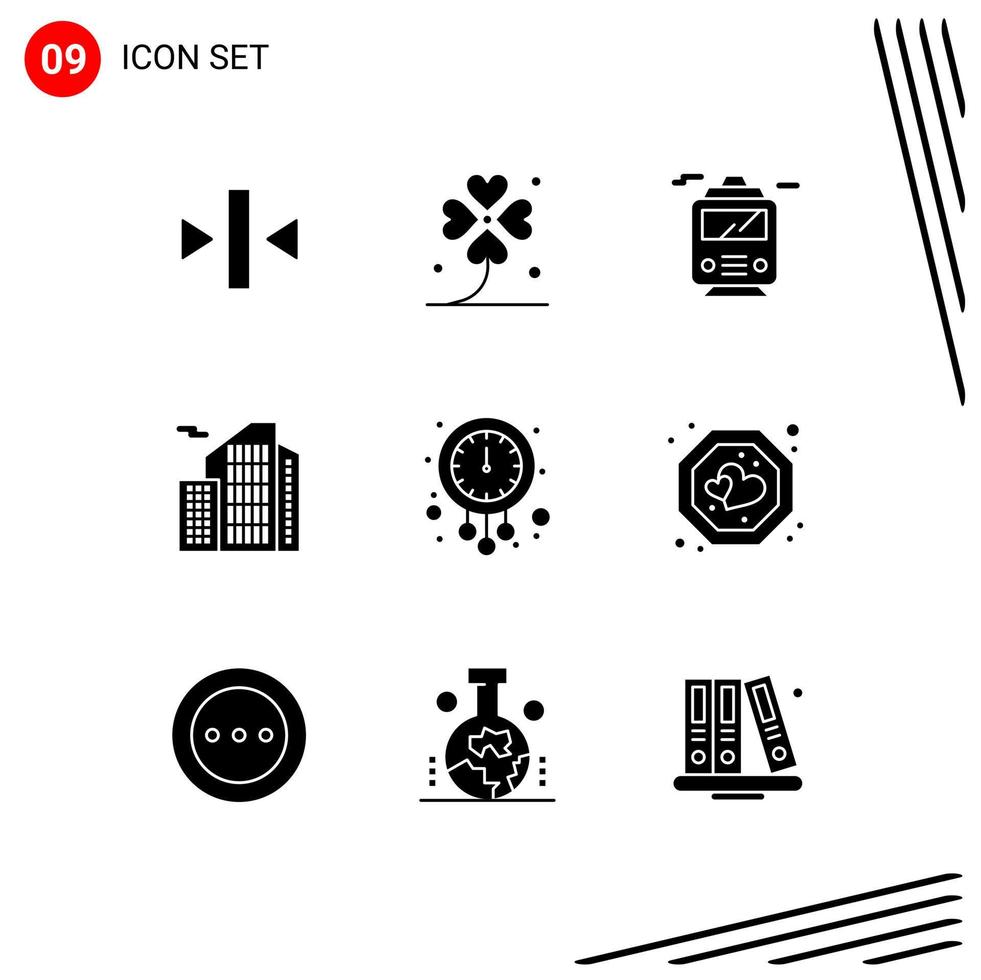 Pictogram Set of 9 Simple Solid Glyphs of midnight office lucky real building Editable Vector Design Elements