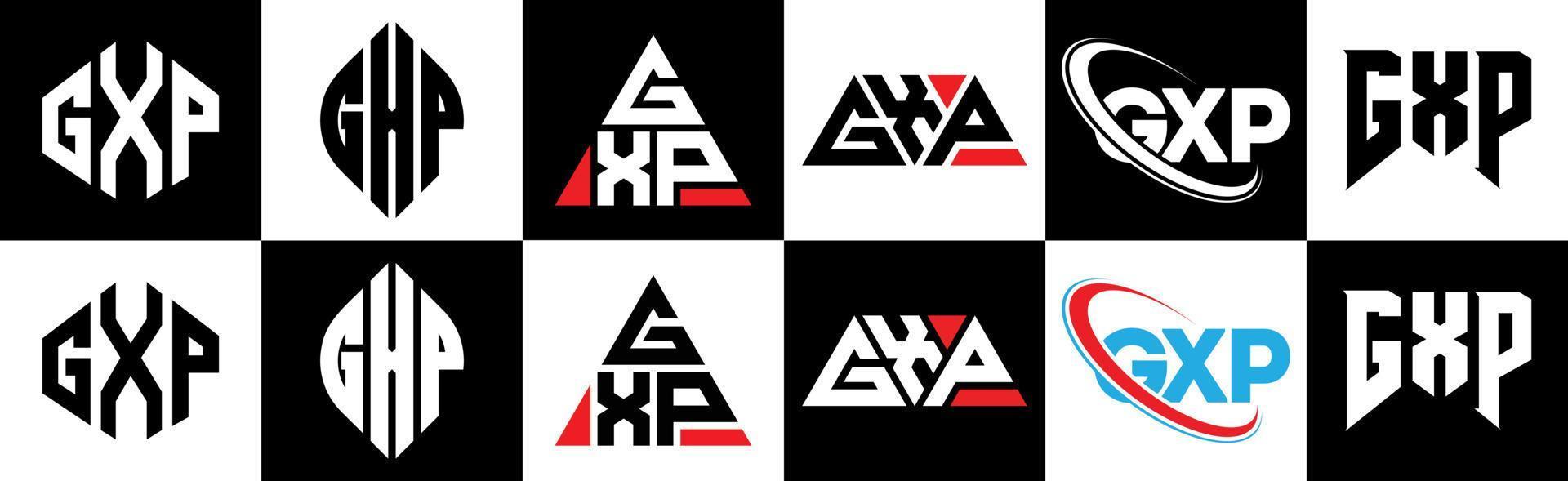 GXP letter logo design in six style. GXP polygon, circle, triangle ...