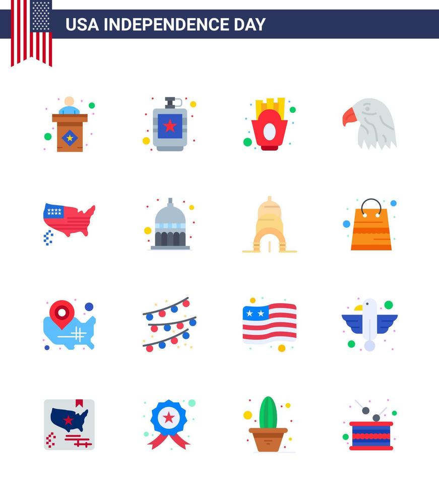 4 de julio estados unidos feliz día de la independencia icono símbolos grupo de 16 pisos modernos de águila americana comida líquida para pájaros editable día de estados unidos elementos de diseño vectorial vector