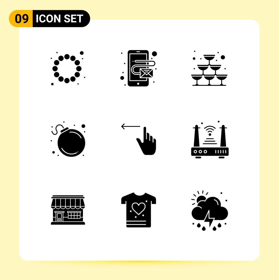 Set of 9 Modern UI Icons Symbols Signs for internet hand wine gestures danger Editable Vector Design Elements