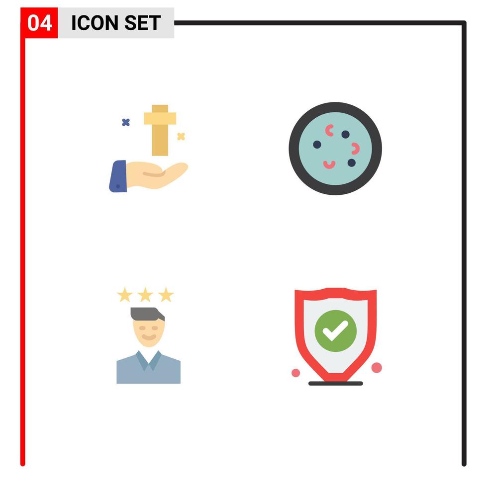 Set of 4 Vector Flat Icons on Grid for hand microbe cross biology career Editable Vector Design Elements