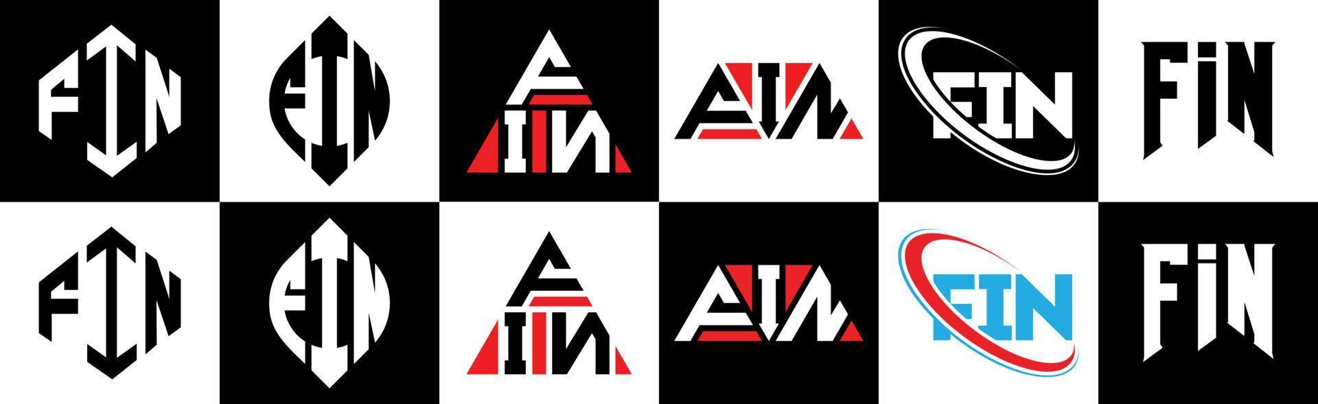 diseño de logotipo de letra de aleta en seis estilos. polígono de aleta, círculo, triángulo, hexágono, estilo plano y simple con logotipo de letra de variación de color blanco y negro en una mesa de trabajo. logotipo minimalista y clásico de la aleta vector