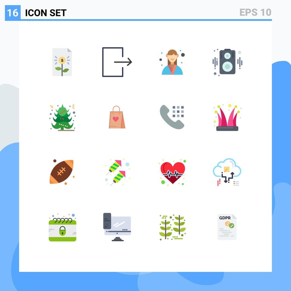 16 User Interface Flat Color Pack of modern Signs and Symbols of tree speaker designer loudspeaker planner Editable Pack of Creative Vector Design Elements