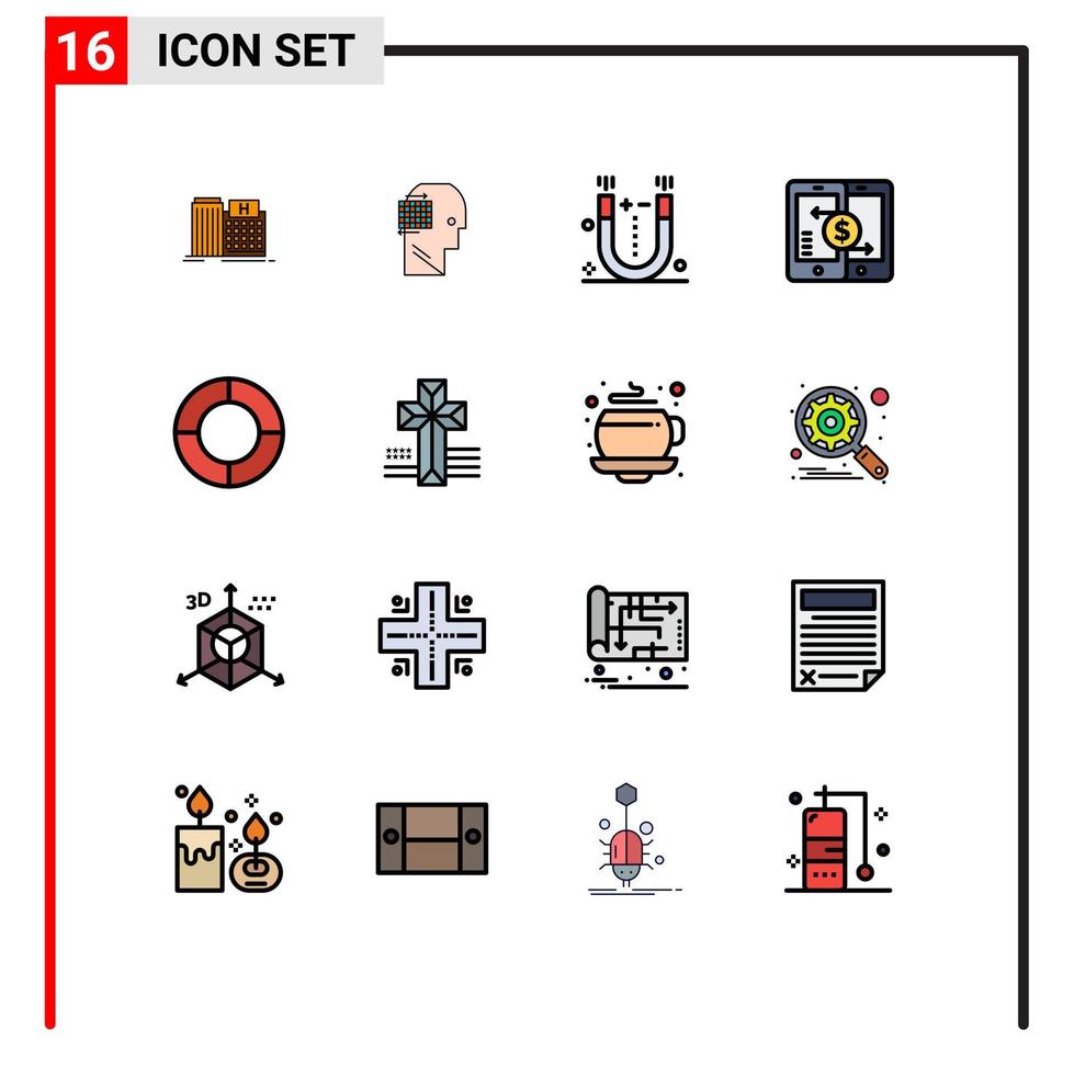 16 signos de línea llenos de color plano universal símbolos de pagos de teléfonos inteligentes ciencia de pago de negocios elementos de diseño de vectores creativos editables