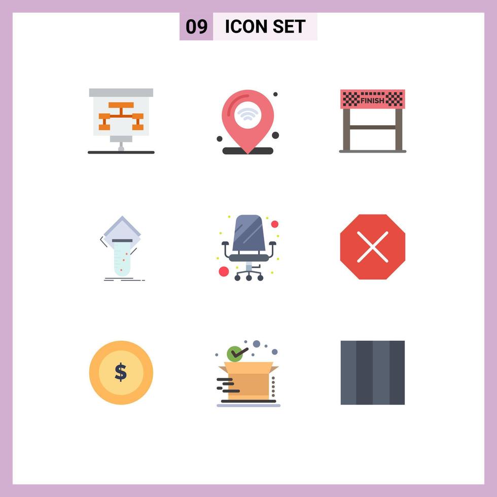 9 Universal Flat Color Signs Symbols of test lab wifi chemistry race Editable Vector Design Elements