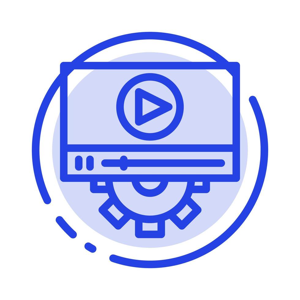 Video Play Setting Design Blue Dotted Line Line Icon vector
