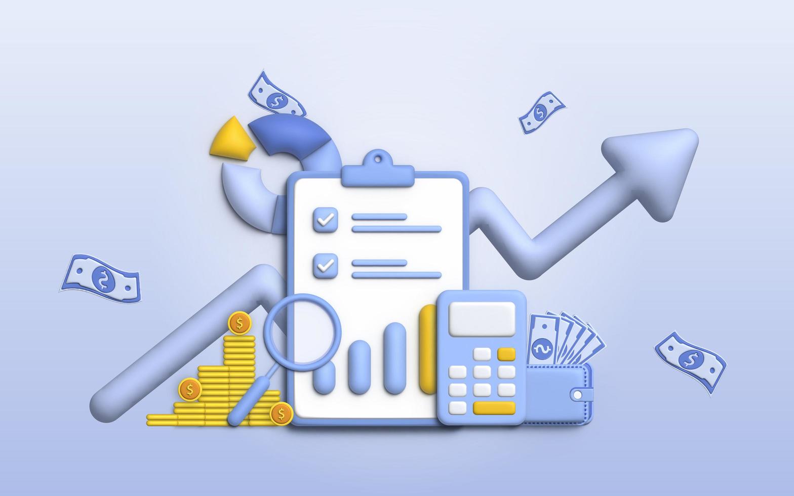 3D Illustration financial management concept and investment, Banner template of payment with money. photo