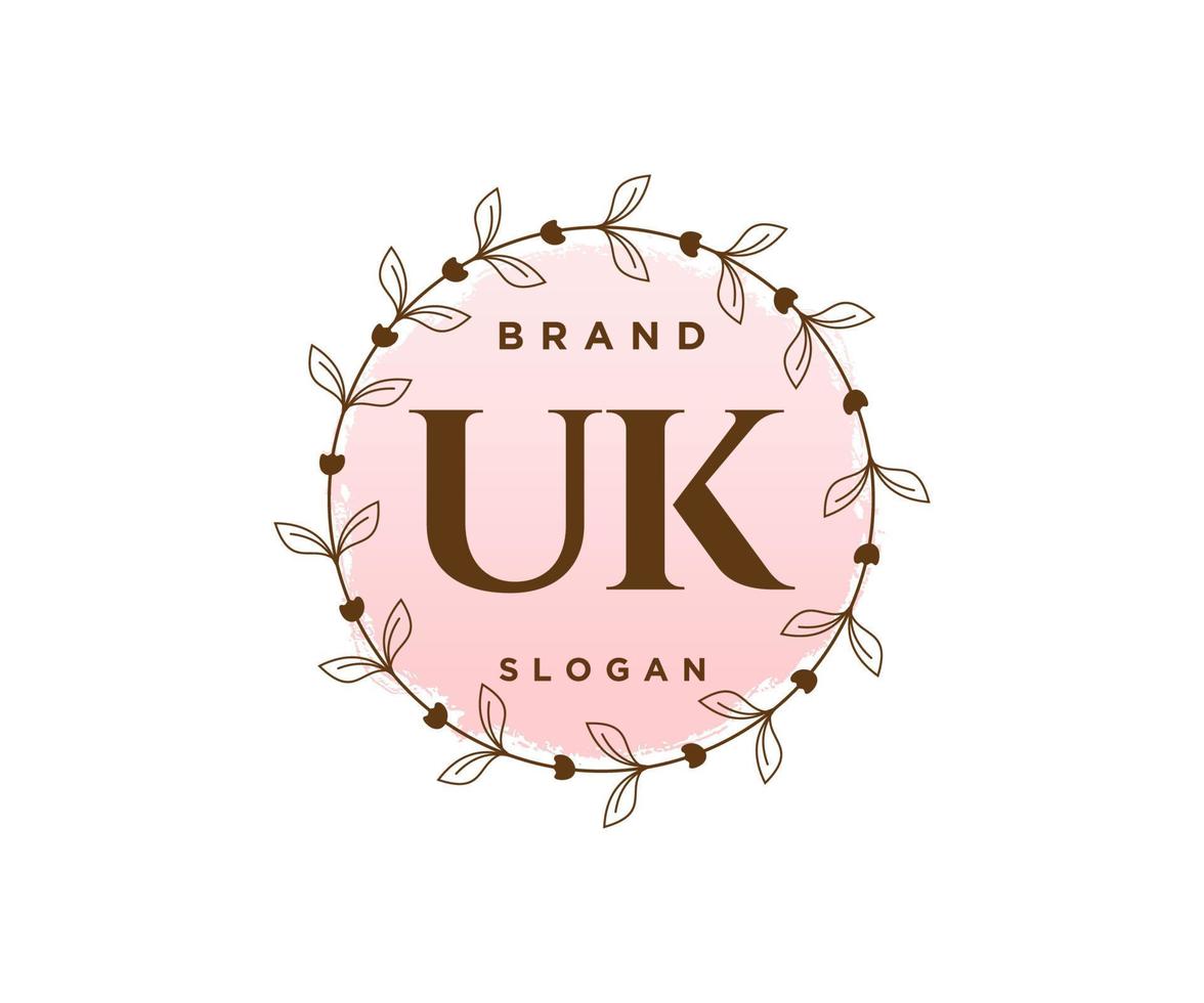 Initial UK feminine logo. Usable for Nature, Salon, Spa, Cosmetic and Beauty Logos. Flat Vector Logo Design Template Element.