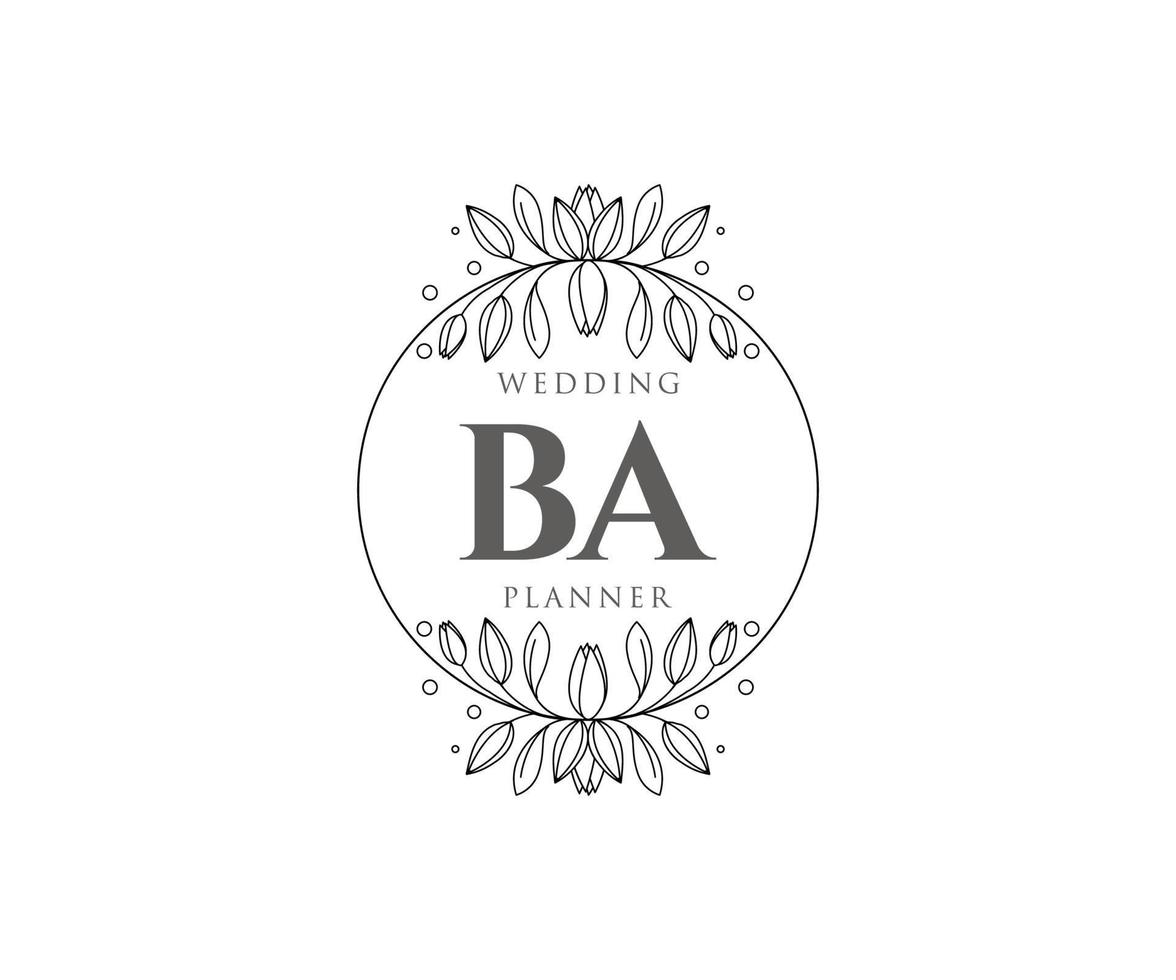 BA Initials letter Wedding monogram logos collection, hand drawn modern minimalistic and floral templates for Invitation cards, Save the Date, elegant identity for restaurant, boutique, cafe in vector
