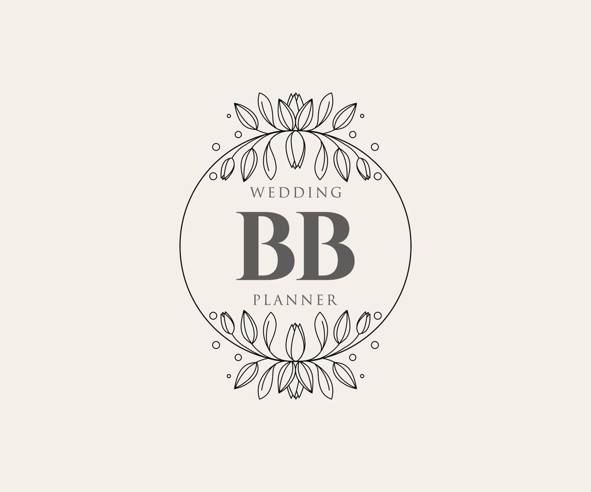 BB Initials letter Wedding monogram logos collection, hand drawn modern minimalistic and floral templates for Invitation cards, Save the Date, elegant identity for restaurant, boutique, cafe in vector