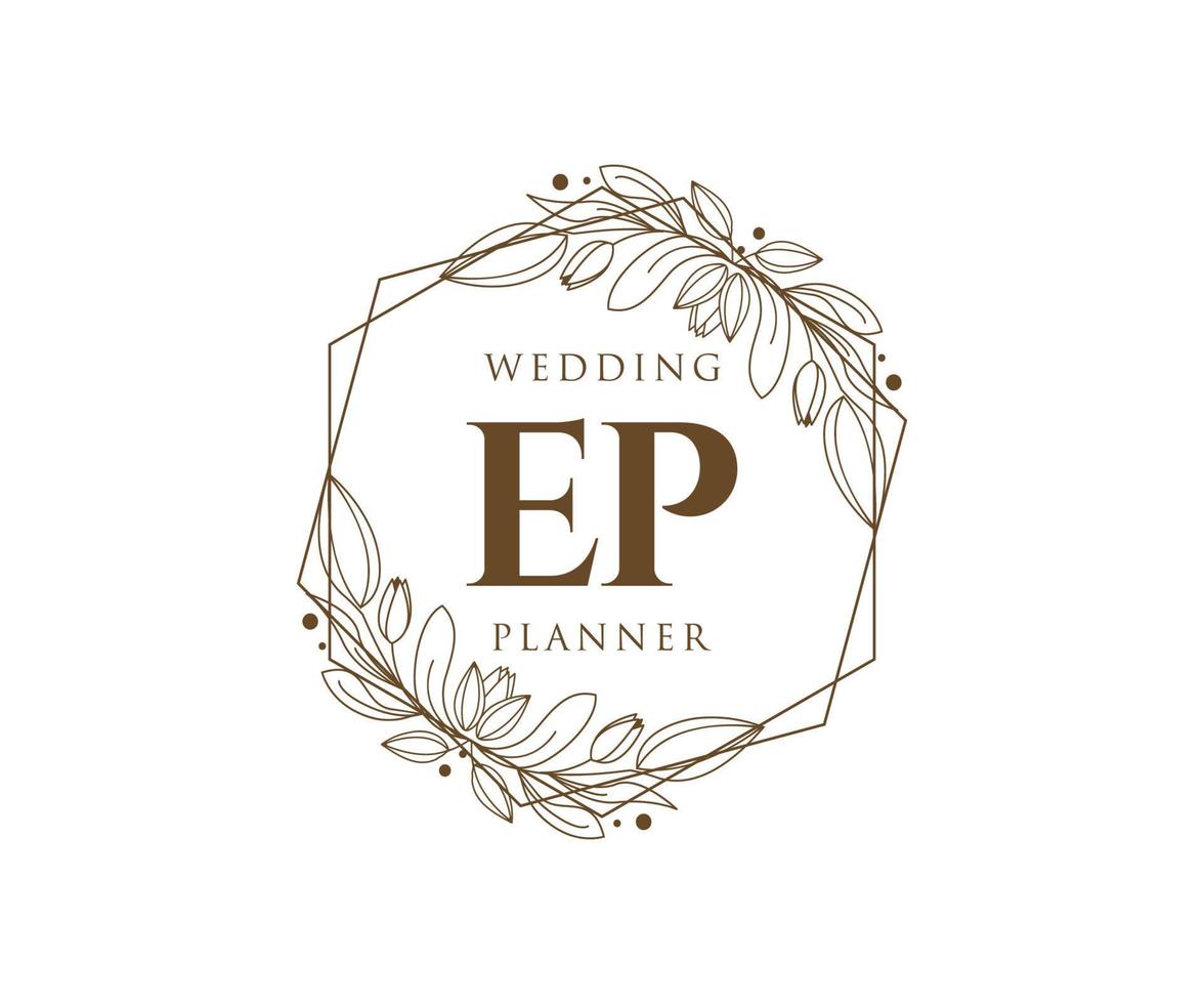 EP Initials letter Wedding monogram logos collection, hand drawn modern minimalistic and floral templates for Invitation cards, Save the Date, elegant identity for restaurant, boutique, cafe in vector