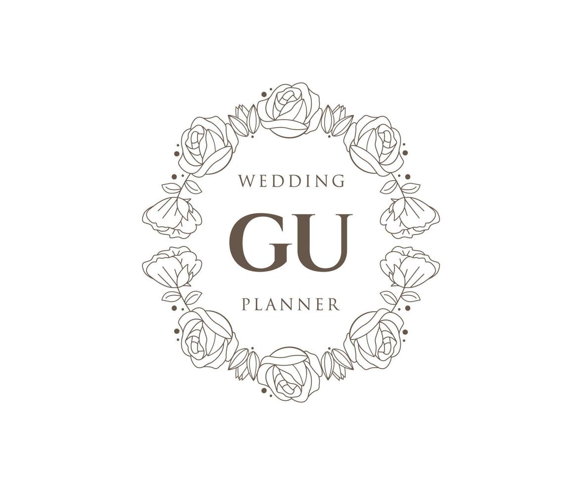 GU Initials letter Wedding monogram logos collection, hand drawn modern minimalistic and floral templates for Invitation cards, Save the Date, elegant identity for restaurant, boutique, cafe in vector