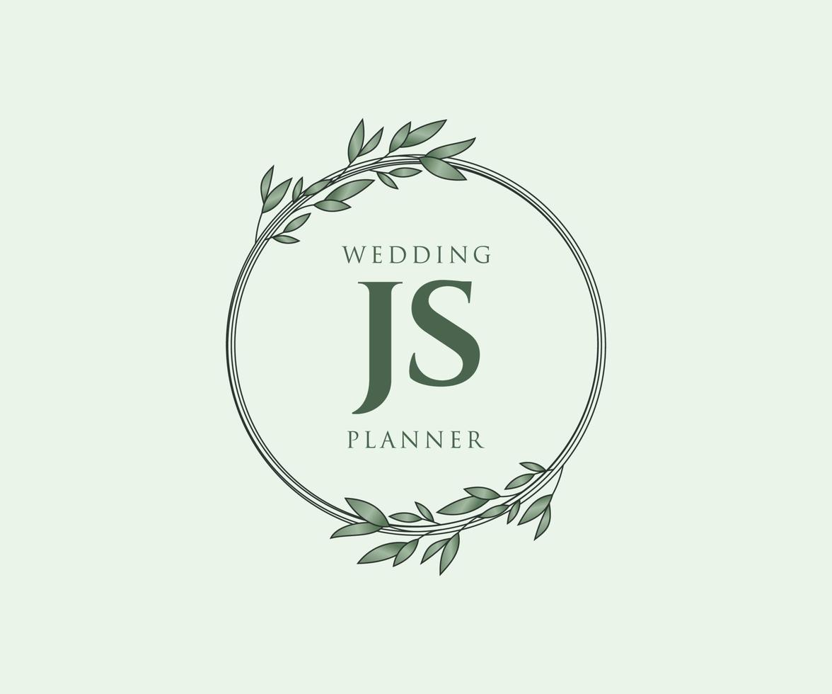 colección de logotipos de monograma de boda con letras iniciales js, plantillas florales y minimalistas modernas dibujadas a mano para tarjetas de invitación, guardar la fecha, identidad elegante para restaurante, boutique, café en vector