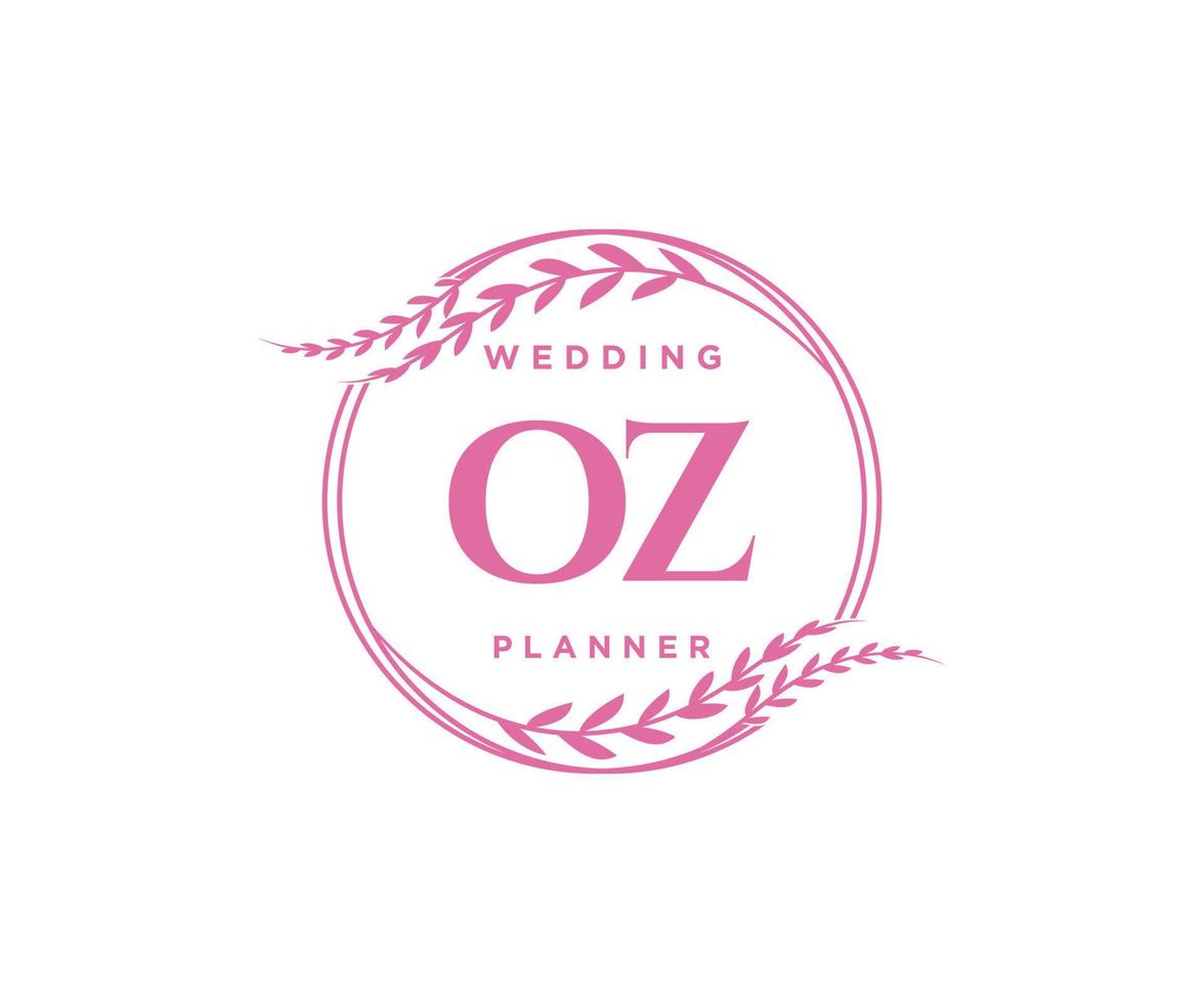 OZ Initials letter Wedding monogram logos collection, hand drawn modern minimalistic and floral templates for Invitation cards, Save the Date, elegant identity for restaurant, boutique, cafe in vector