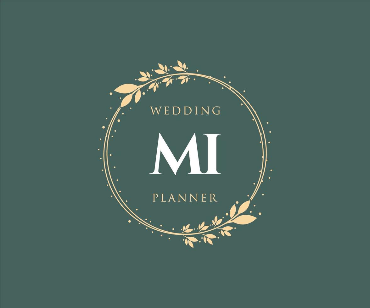 colección de logotipos de monograma de boda con letras iniciales mi, plantillas florales y minimalistas modernas dibujadas a mano para tarjetas de invitación, guardar la fecha, identidad elegante para restaurante, boutique, café en vector