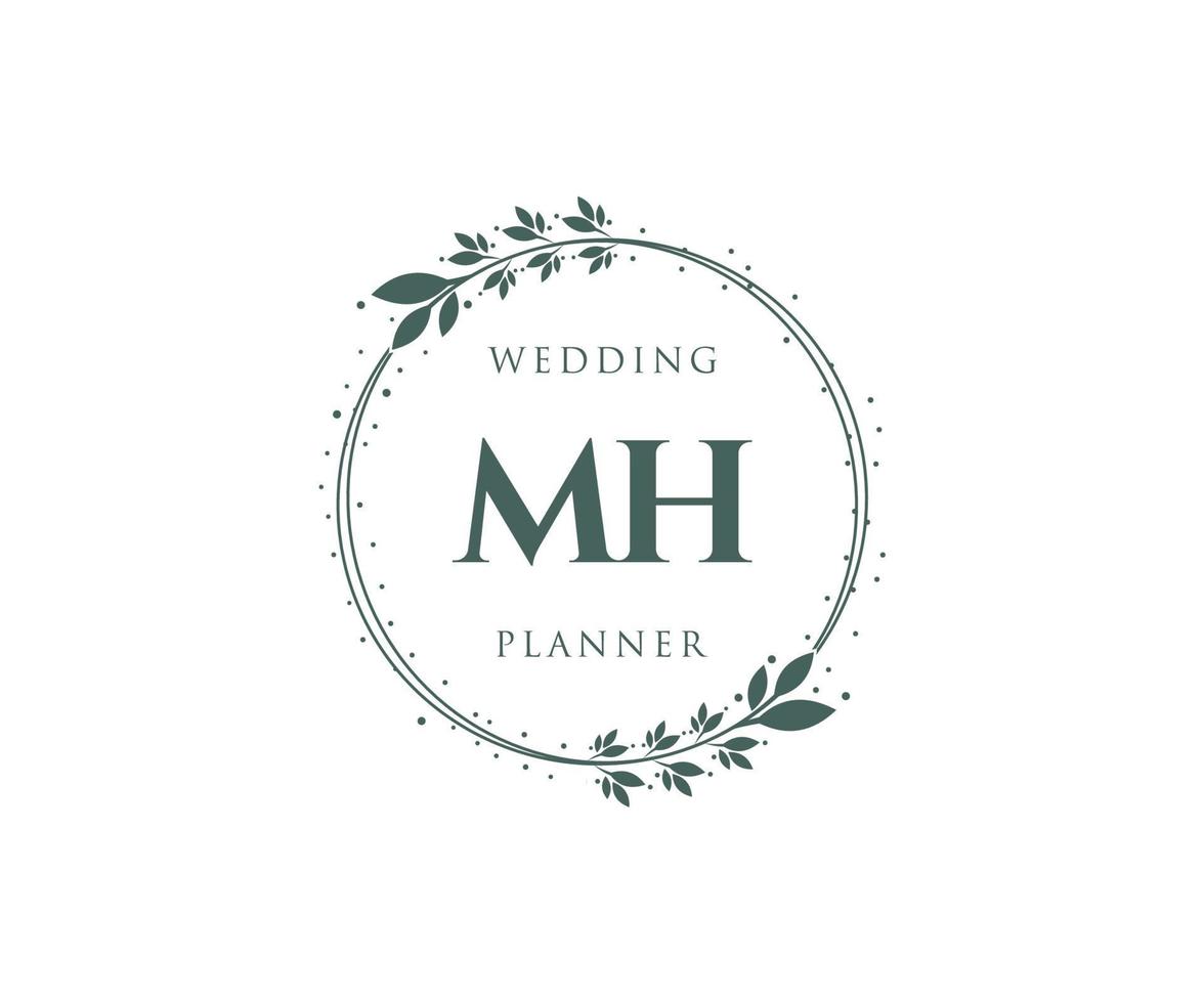 MH Initials letter Wedding monogram logos collection, hand drawn modern minimalistic and floral templates for Invitation cards, Save the Date, elegant identity for restaurant, boutique, cafe in vector