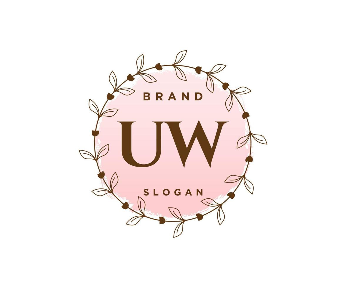 Initial UW feminine logo. Usable for Nature, Salon, Spa, Cosmetic and Beauty Logos. Flat Vector Logo Design Template Element.