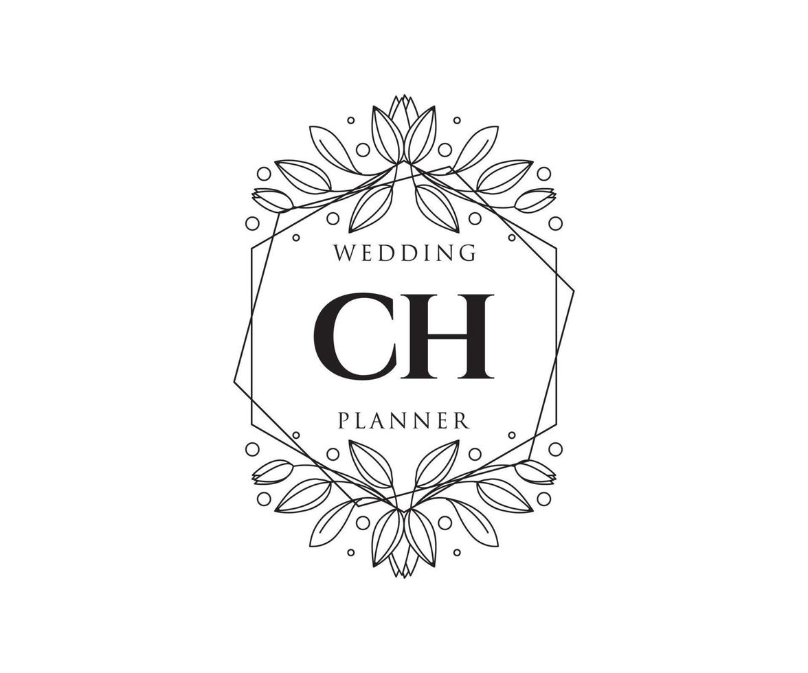 CH Initials letter Wedding monogram logos collection, hand drawn modern minimalistic and floral templates for Invitation cards, Save the Date, elegant identity for restaurant, boutique, cafe in vector