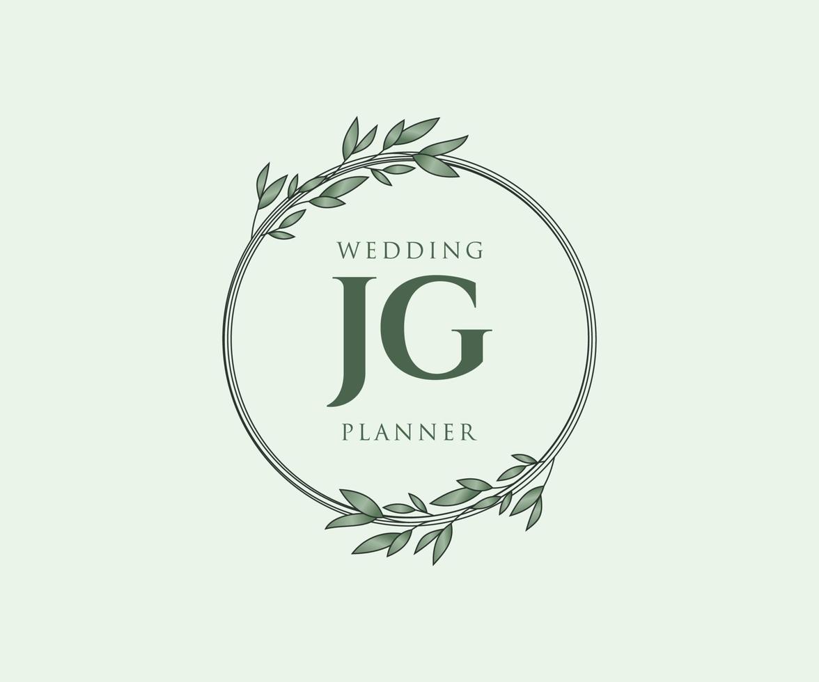 JG Initials letter Wedding monogram logos collection, hand drawn modern minimalistic and floral templates for Invitation cards, Save the Date, elegant identity for restaurant, boutique, cafe in vector