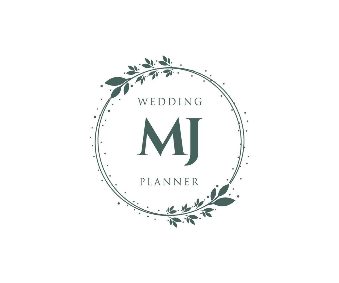 MJ Initials letter Wedding monogram logos collection, hand drawn modern minimalistic and floral templates for Invitation cards, Save the Date, elegant identity for restaurant, boutique, cafe in vector