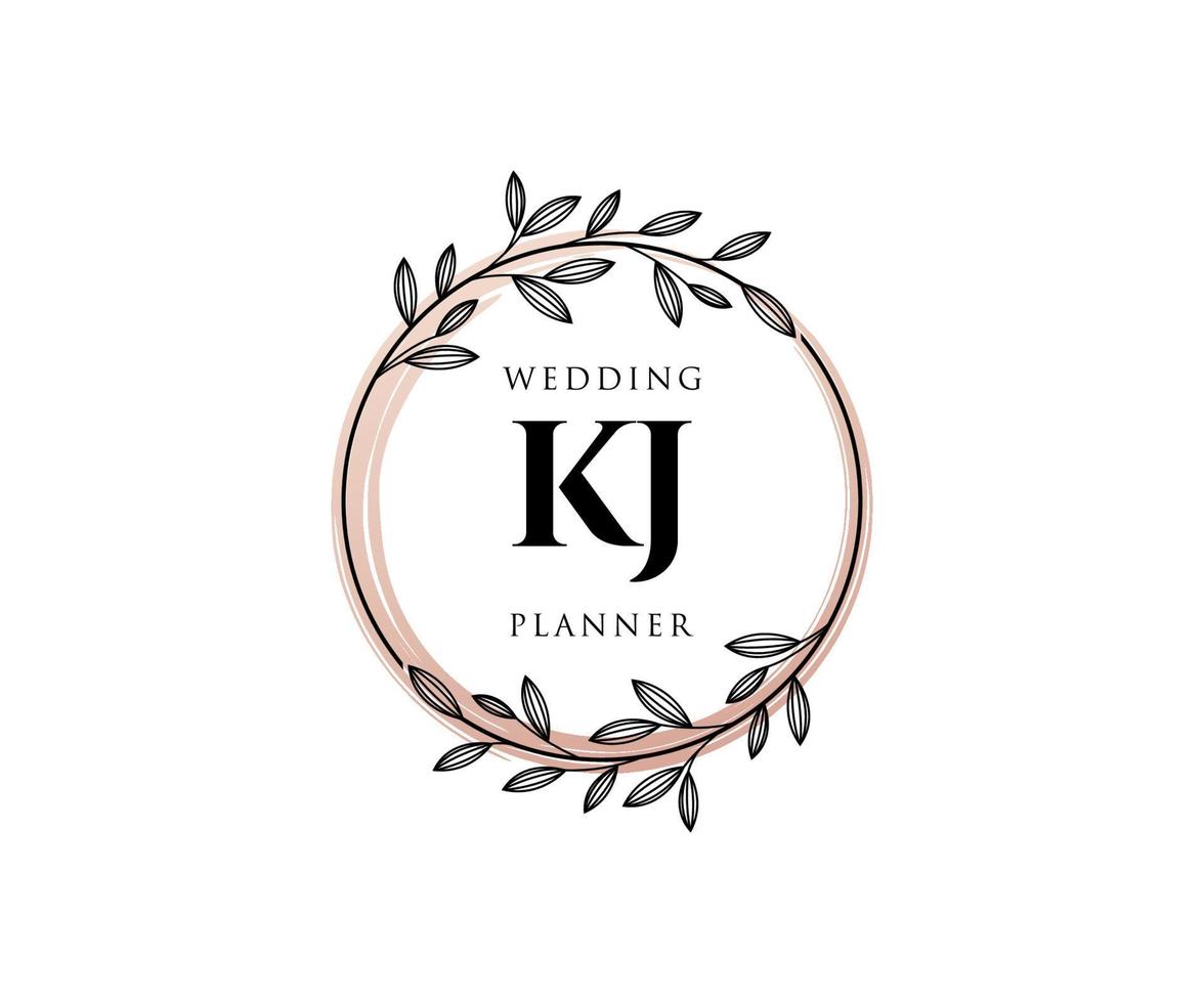 KJ Initials letter Wedding monogram logos collection, hand drawn modern minimalistic and floral templates for Invitation cards, Save the Date, elegant identity for restaurant, boutique, cafe in vector