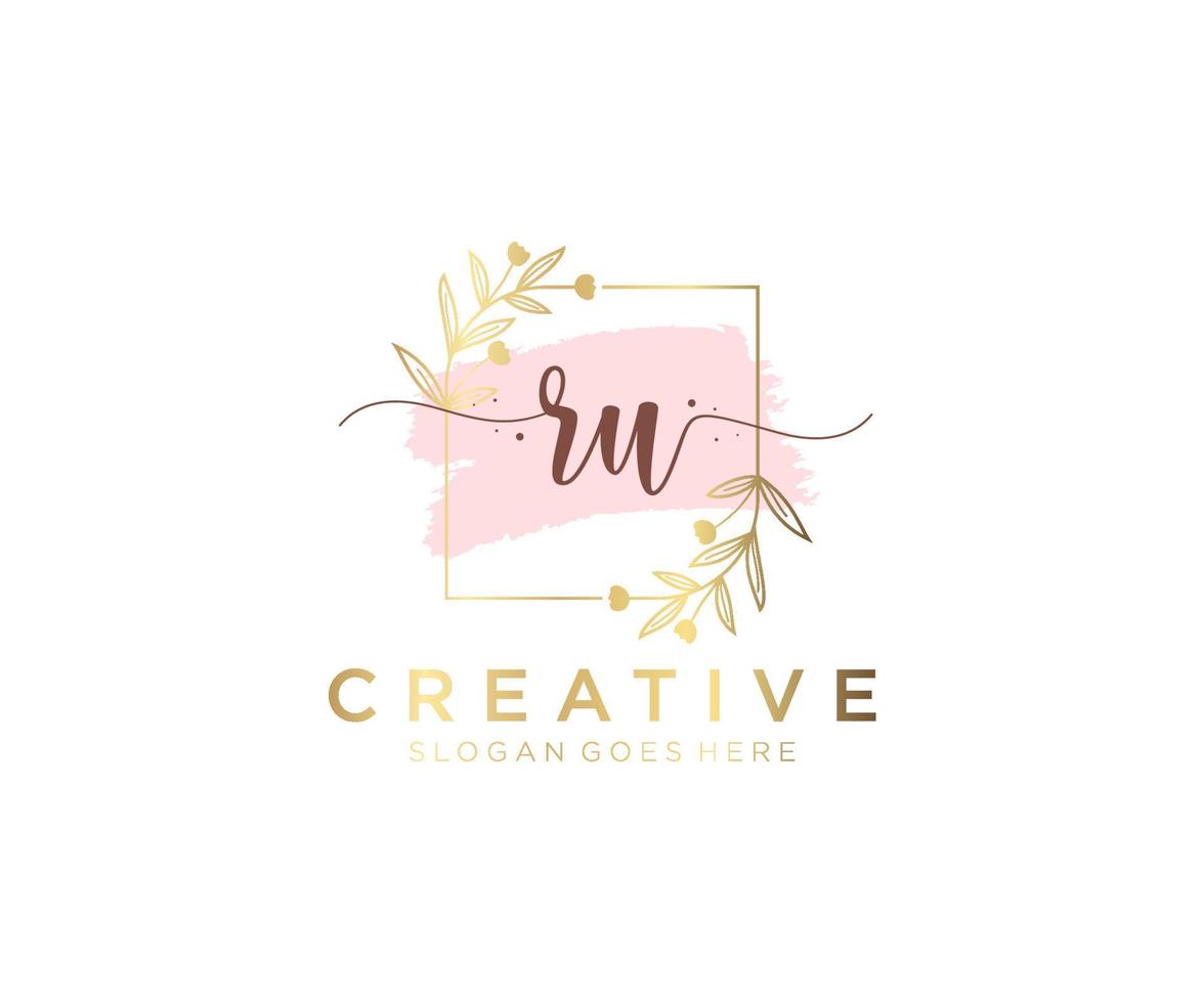 Initial RU feminine logo. Usable for Nature, Salon, Spa, Cosmetic and Beauty Logos. Flat Vector Logo Design Template Element.