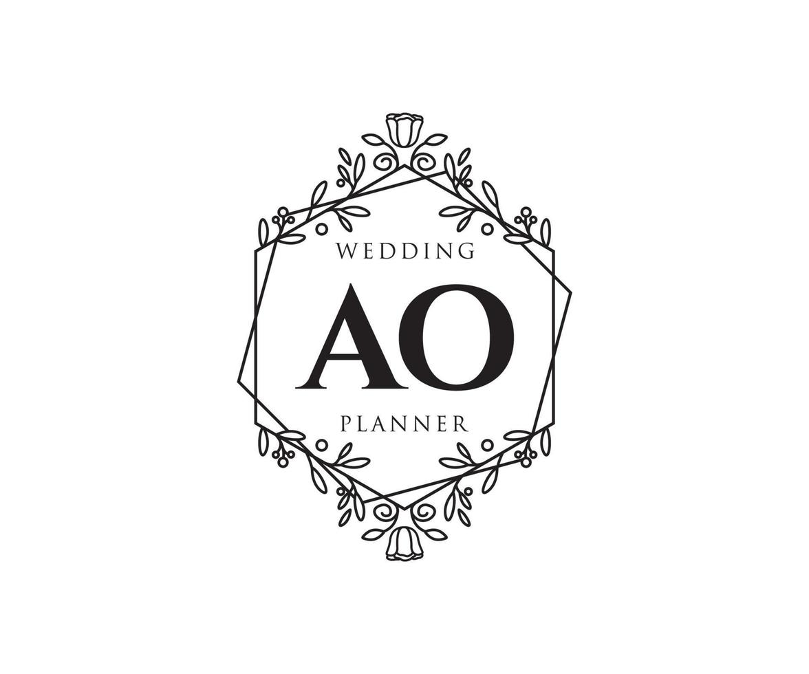 AO Initials letter Wedding monogram logos collection, hand drawn modern minimalistic and floral templates for Invitation cards, Save the Date, elegant identity for restaurant, boutique, cafe in vector