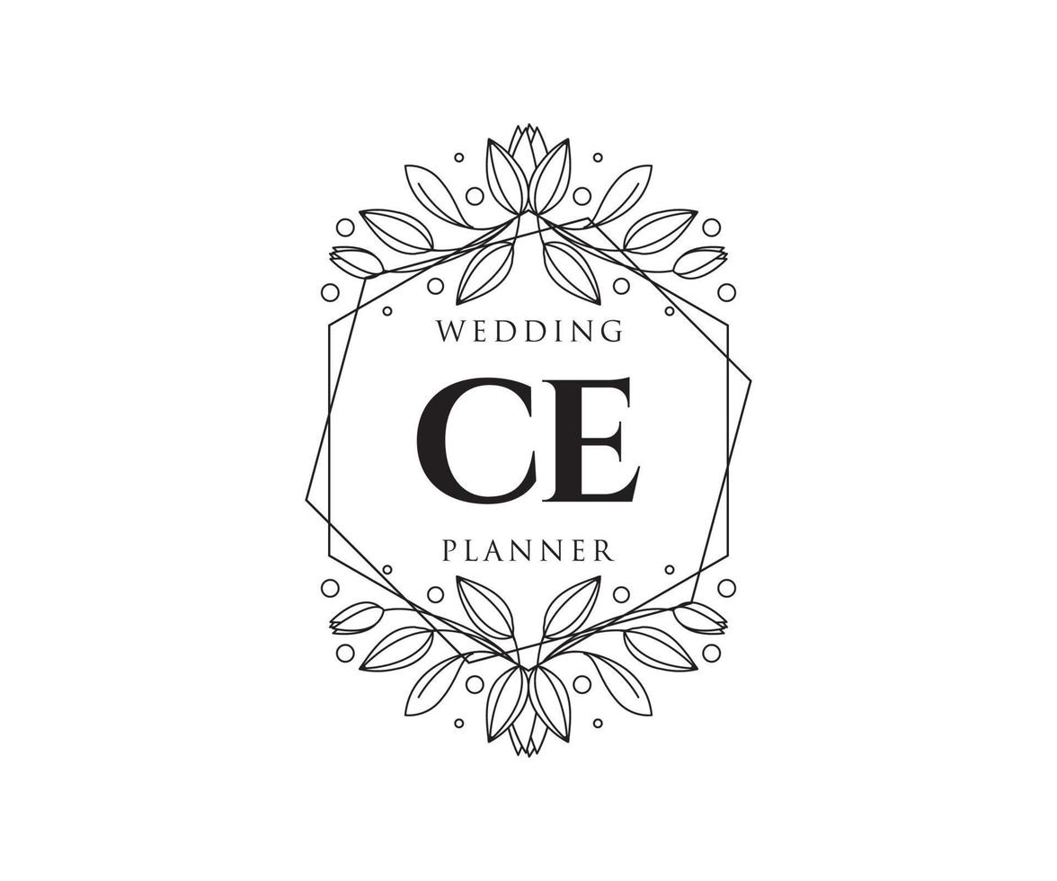 CE Initials letter Wedding monogram logos collection, hand drawn modern minimalistic and floral templates for Invitation cards, Save the Date, elegant identity for restaurant, boutique, cafe in vector