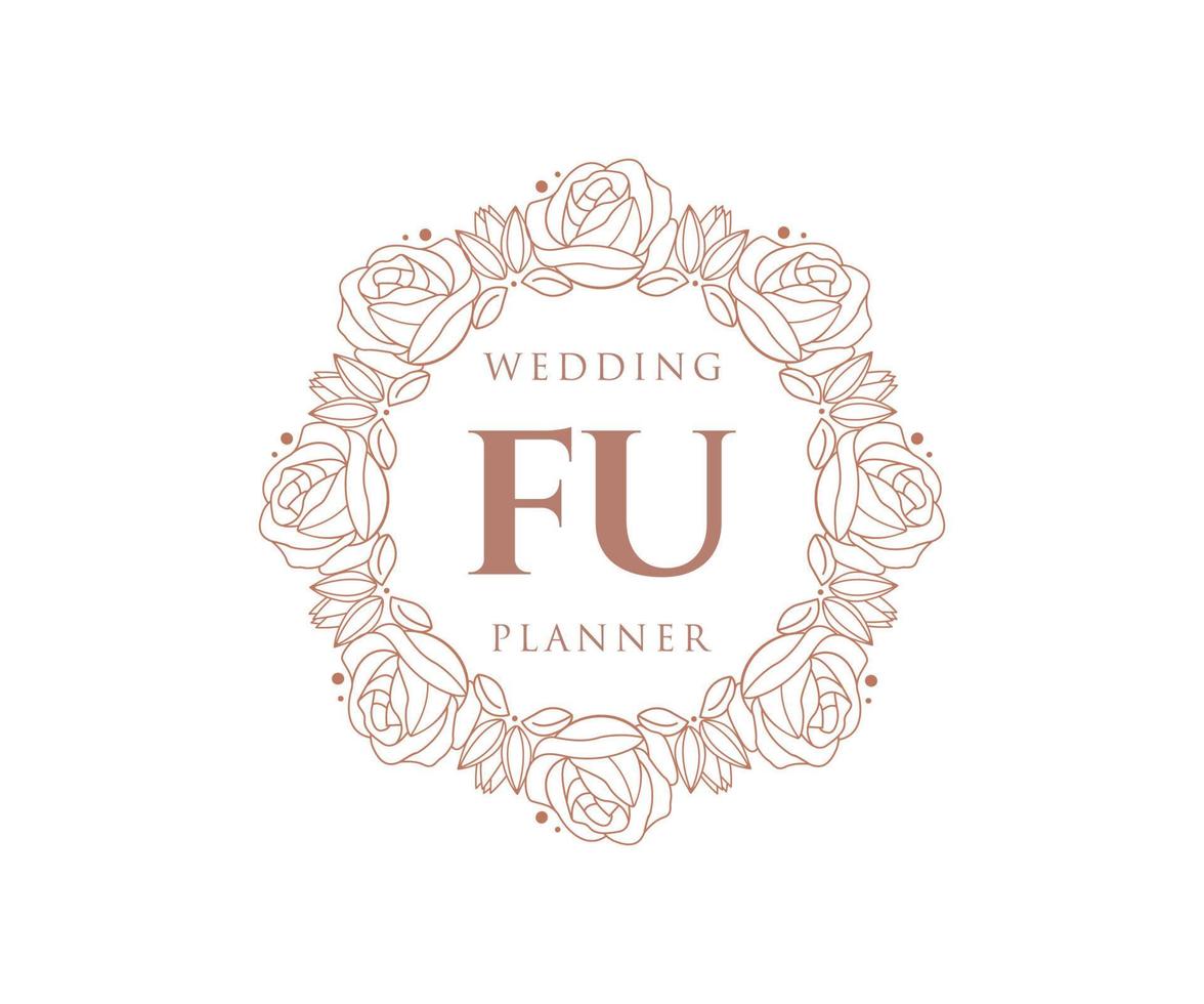 FU Initials letter Wedding monogram logos collection, hand drawn modern minimalistic and floral templates for Invitation cards, Save the Date, elegant identity for restaurant, boutique, cafe in vector