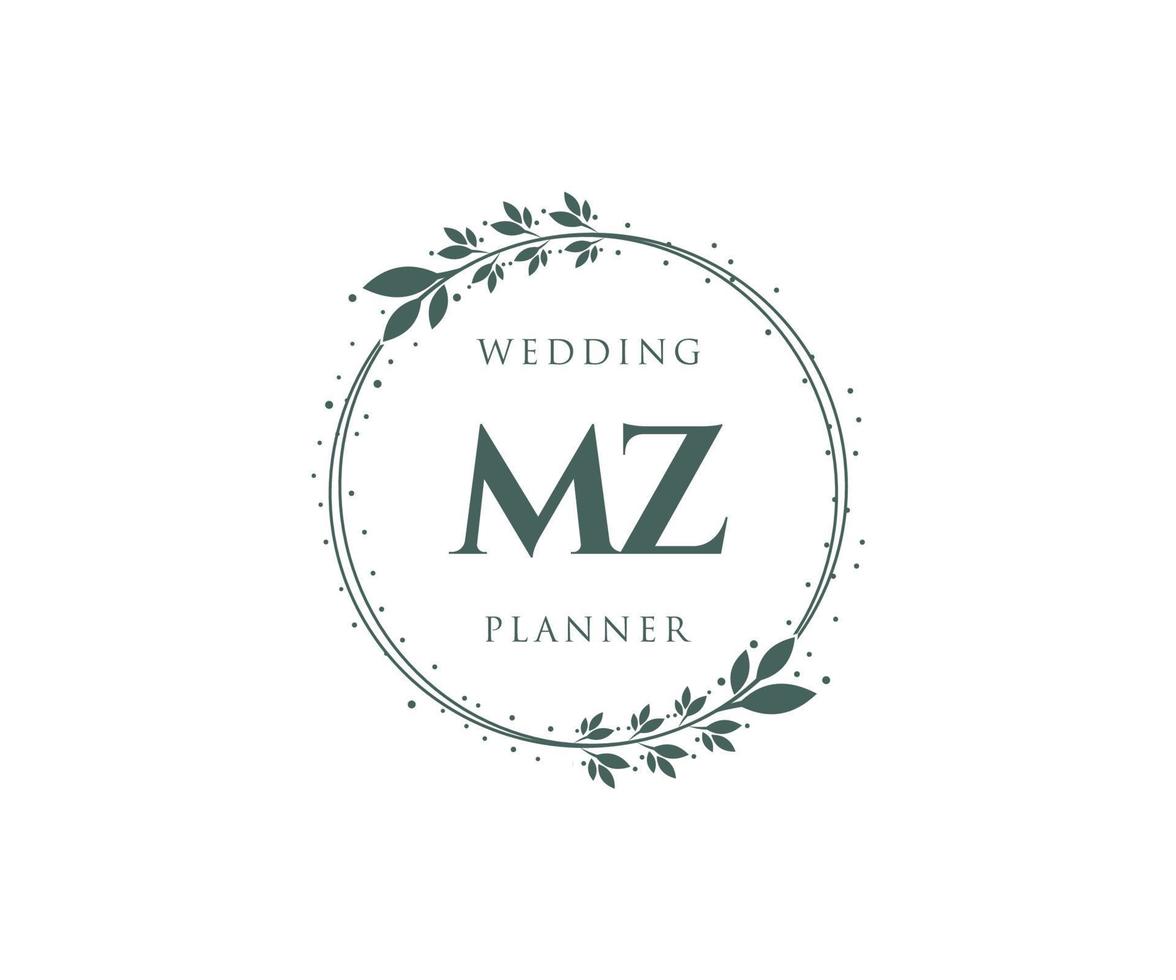 MZ Initials letter Wedding monogram logos collection, hand drawn modern minimalistic and floral templates for Invitation cards, Save the Date, elegant identity for restaurant, boutique, cafe in vector