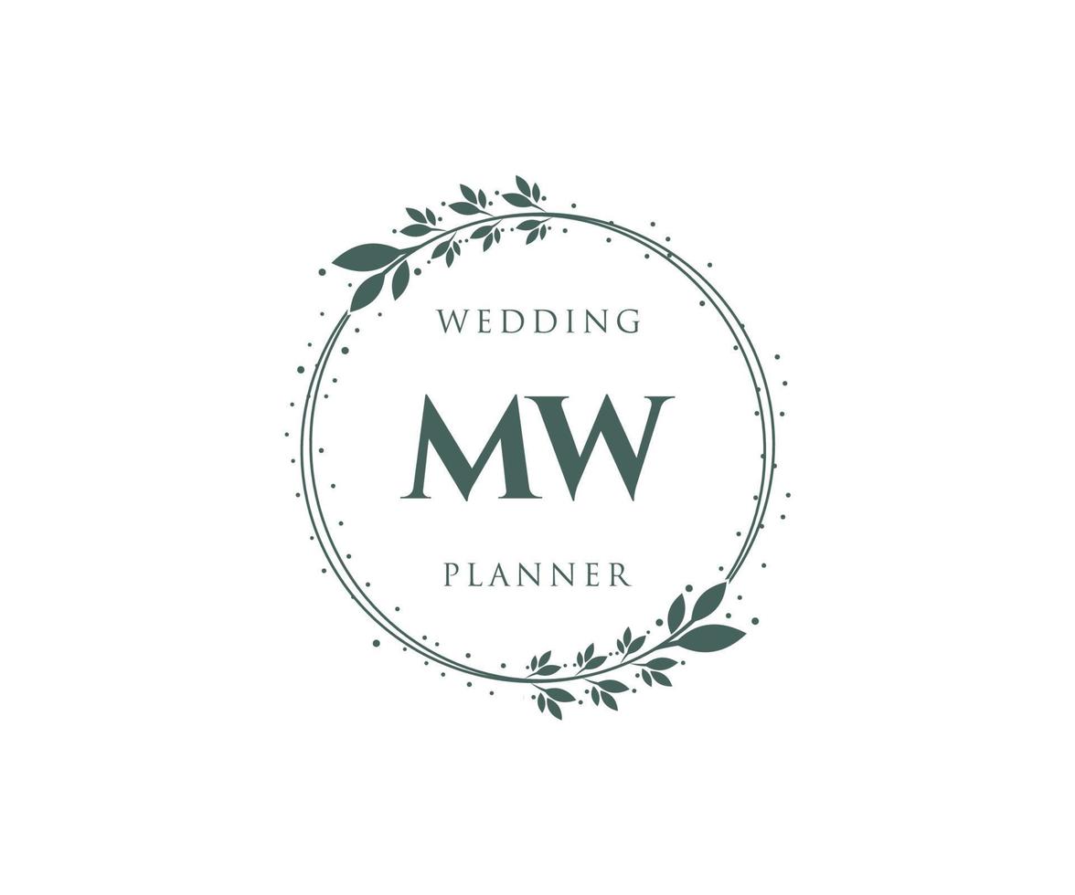 colección de logotipos de monogramas de boda con letras iniciales de mw, plantillas florales y minimalistas modernas dibujadas a mano para tarjetas de invitación, guardar la fecha, identidad elegante para restaurante, boutique, café en vector