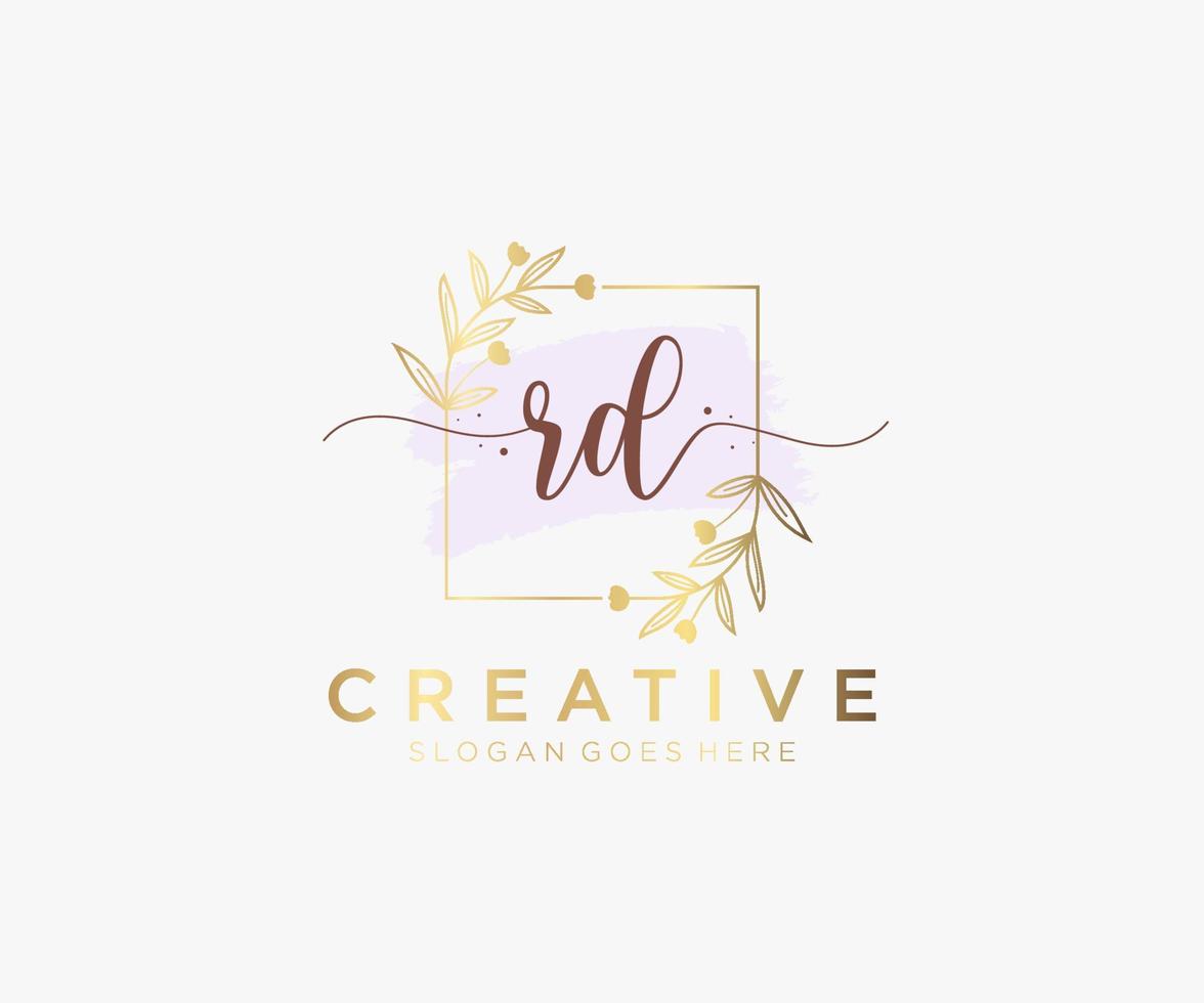Initial RD feminine logo. Usable for Nature, Salon, Spa, Cosmetic and Beauty Logos. Flat Vector Logo Design Template Element.