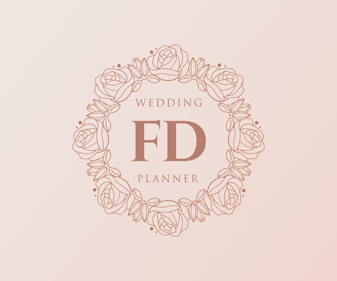 FD Initials letter Wedding monogram logos collection, hand drawn modern minimalistic and floral templates for Invitation cards, Save the Date, elegant identity for restaurant, boutique, cafe in vector