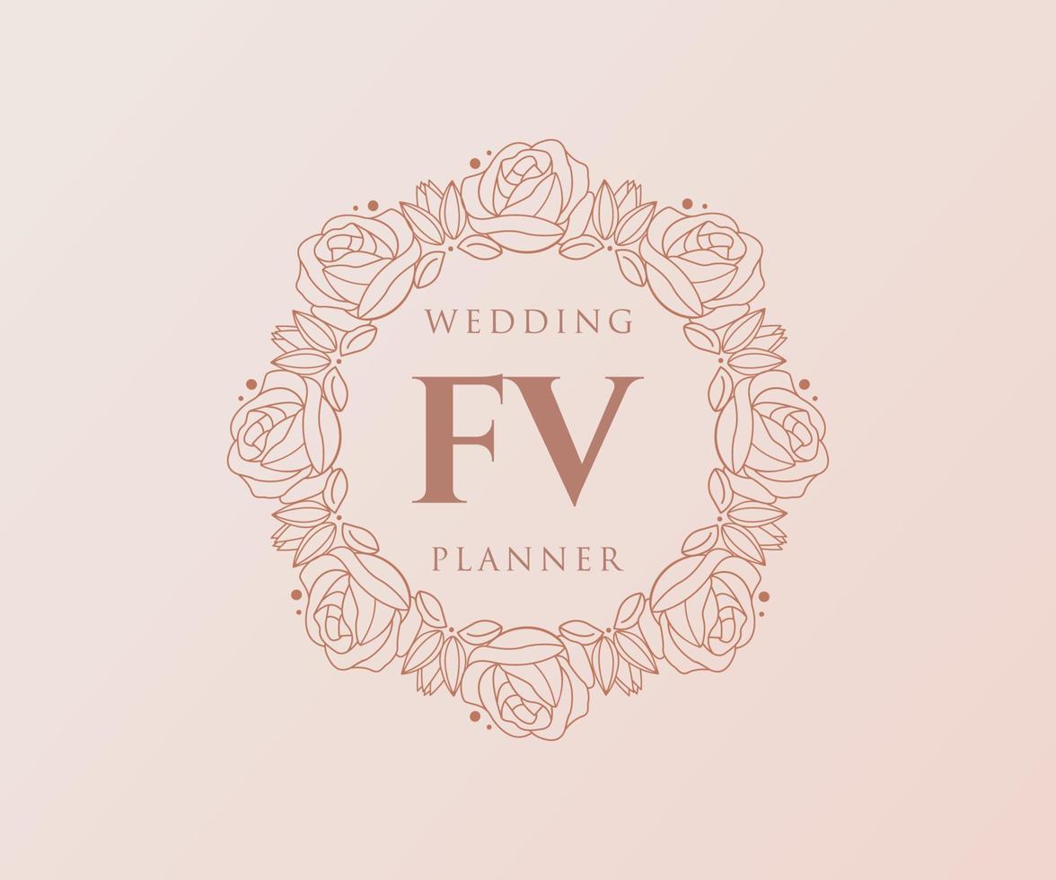 FV Initials letter Wedding monogram logos collection, hand drawn modern minimalistic and floral templates for Invitation cards, Save the Date, elegant identity for restaurant, boutique, cafe in vector