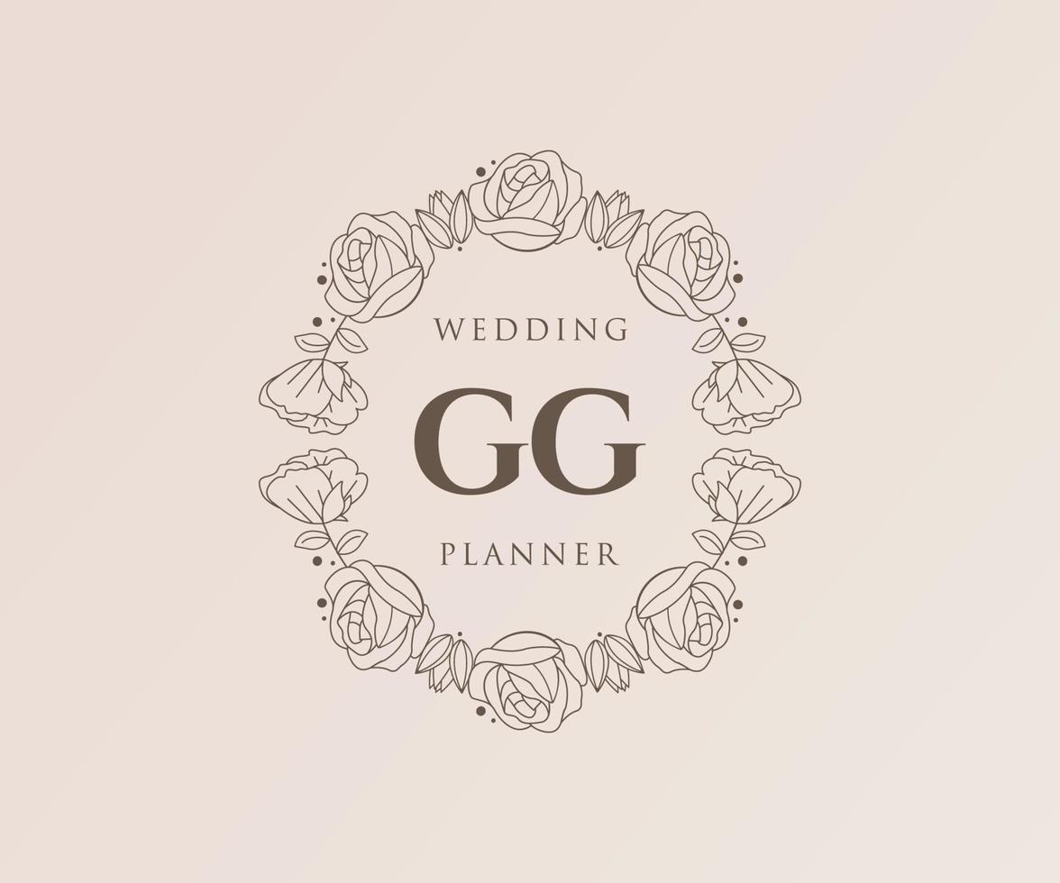 GG Initials letter Wedding monogram logos collection, hand drawn modern minimalistic and floral templates for Invitation cards, Save the Date, elegant identity for restaurant, boutique, cafe in vector