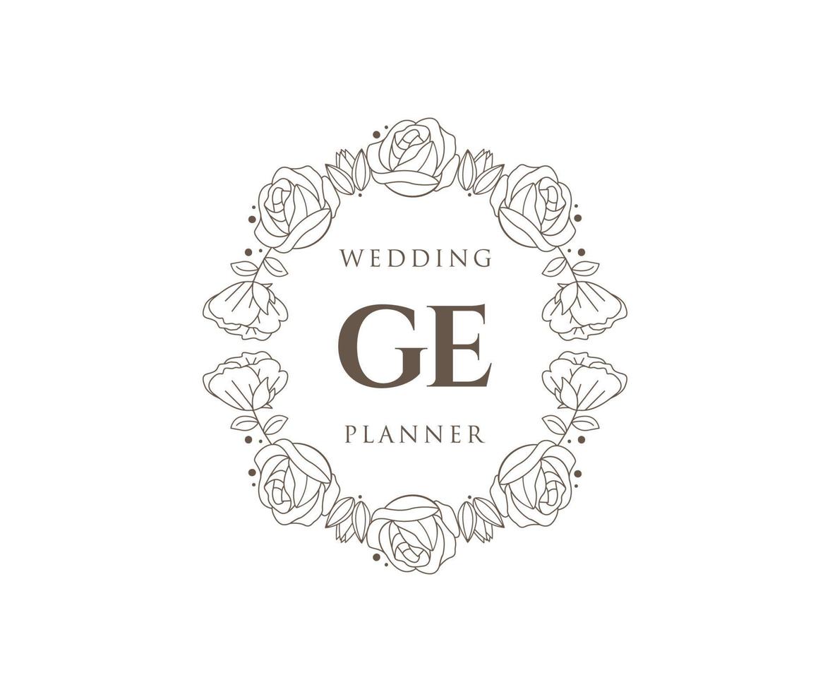 GE Initials letter Wedding monogram logos collection, hand drawn modern minimalistic and floral templates for Invitation cards, Save the Date, elegant identity for restaurant, boutique, cafe in vector
