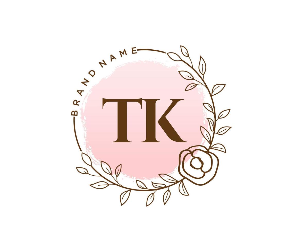 Initial TK feminine logo. Usable for Nature, Salon, Spa, Cosmetic and Beauty Logos. Flat Vector Logo Design Template Element.