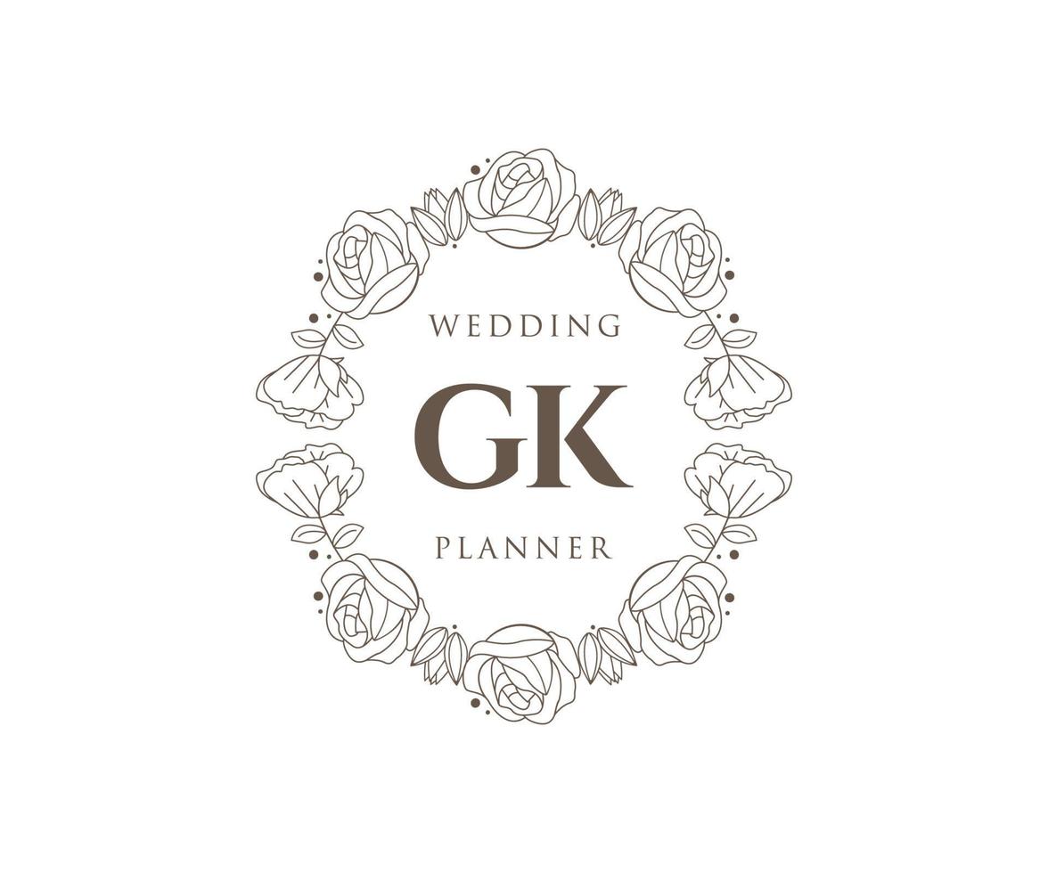 colección de logotipos de monograma de boda con letras iniciales gk, plantillas florales y minimalistas modernas dibujadas a mano para tarjetas de invitación, guardar la fecha, identidad elegante para restaurante, boutique, café en vector