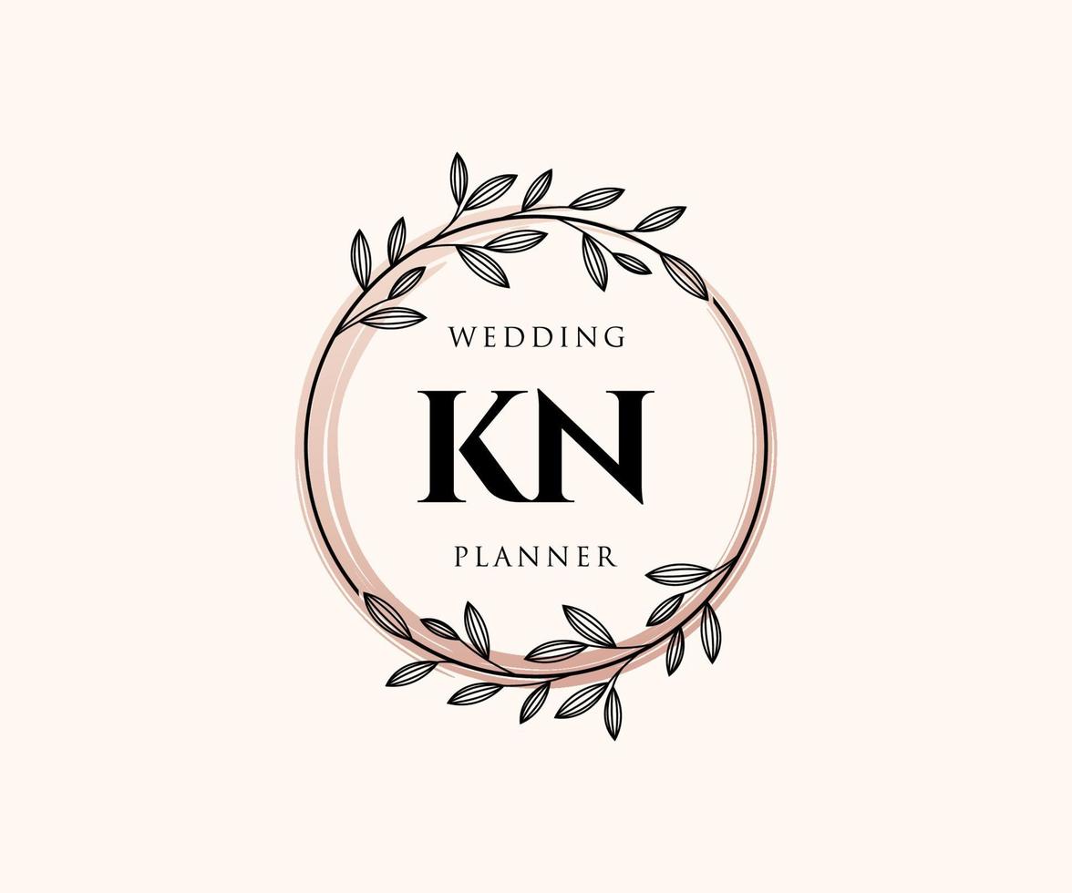 KN Initials letter Wedding monogram logos collection, hand drawn modern minimalistic and floral templates for Invitation cards, Save the Date, elegant identity for restaurant, boutique, cafe in vector